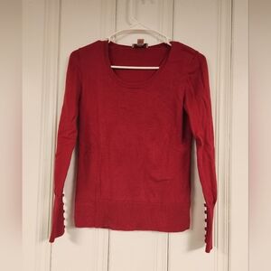 LOFT Red Crew Neck Elegant Sweater Knit Minimalist Design